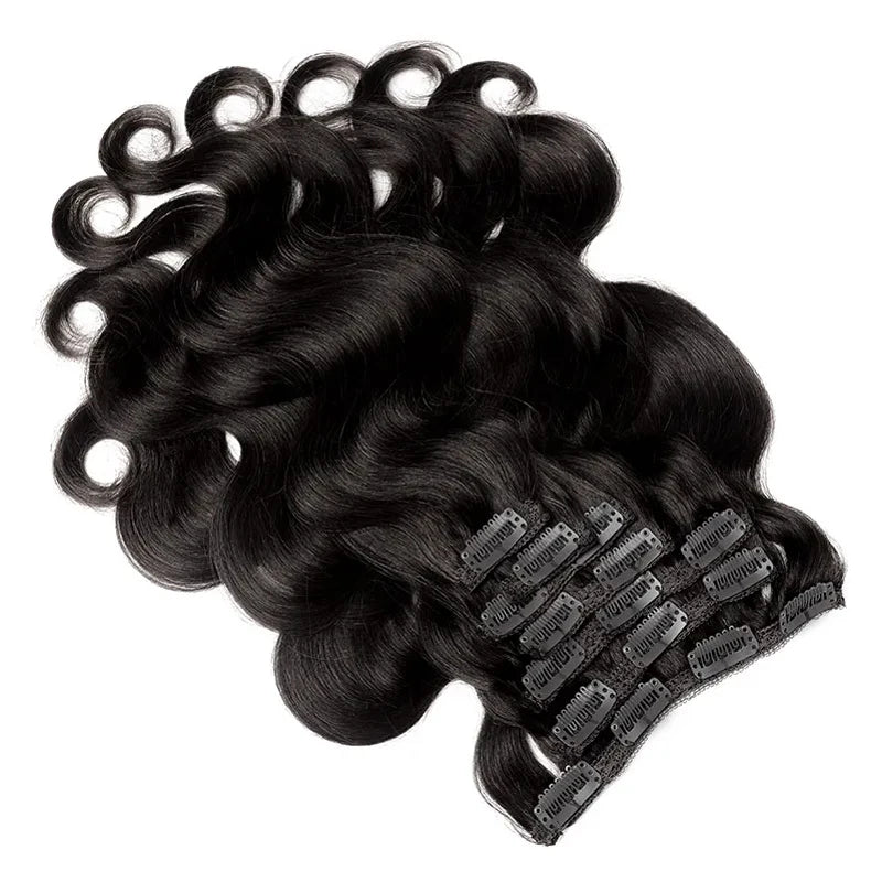 100% Brazilian Remy Clip-In Body Wave Hair Extensions - 8 Pieces, 120g with 18 Clips for Women