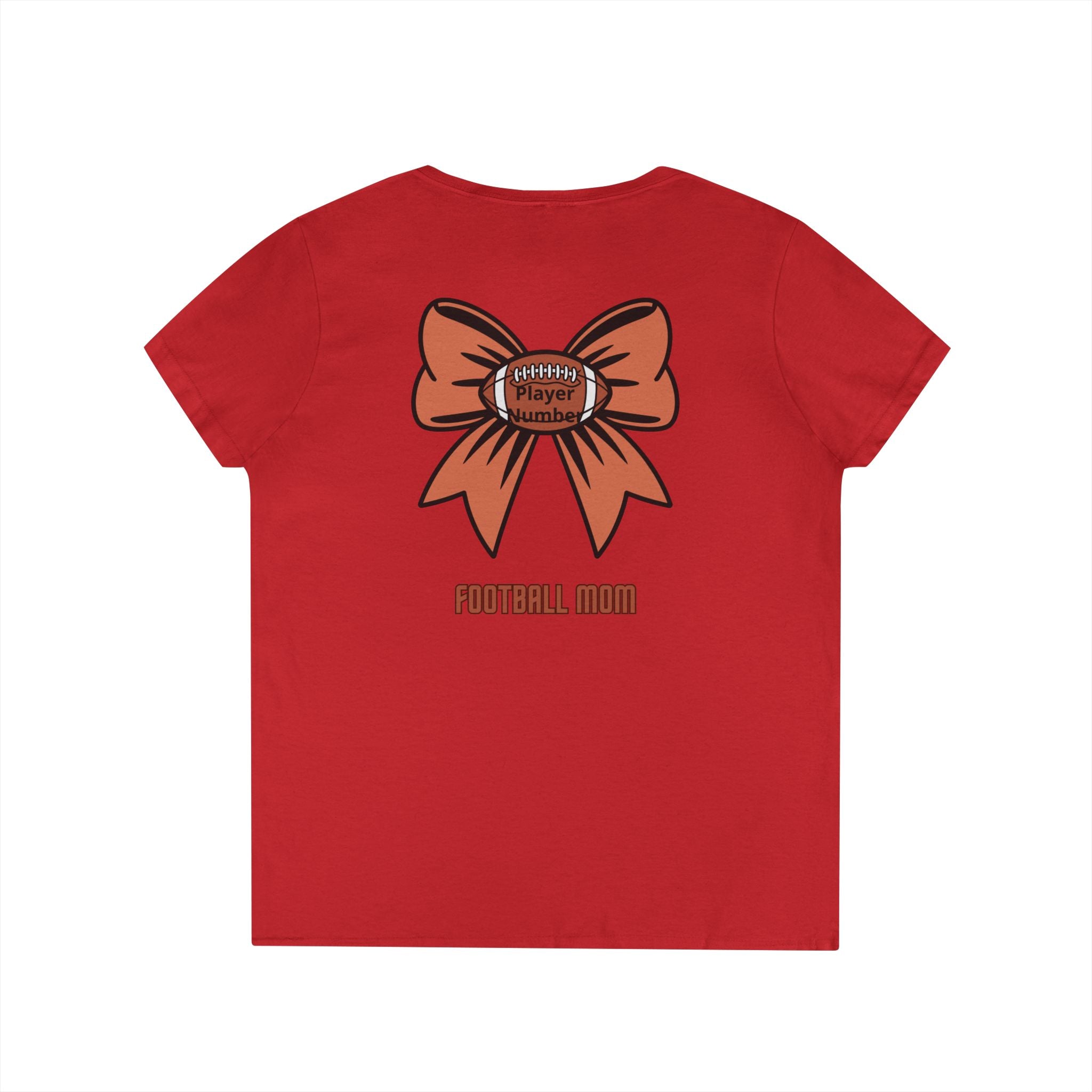Football Mom V-Neck Tee — 'Game Day' Flaming Helmet & Bow Design