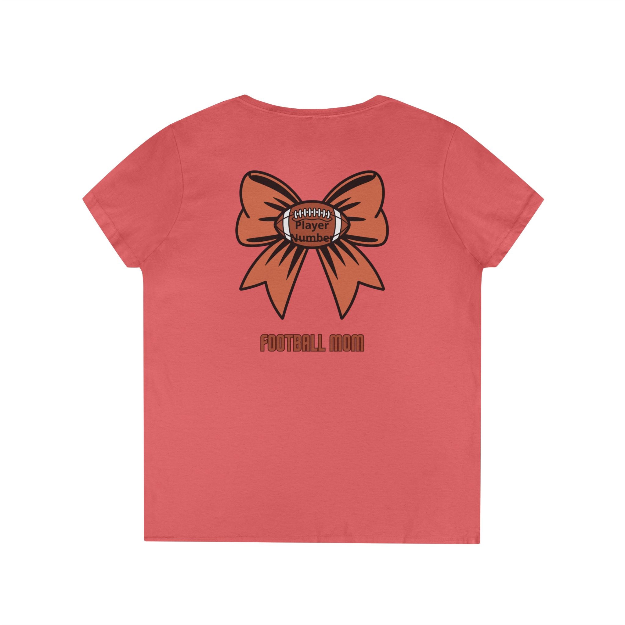 Football Mom V-Neck Tee — 'Game Day' Flaming Helmet & Bow Design