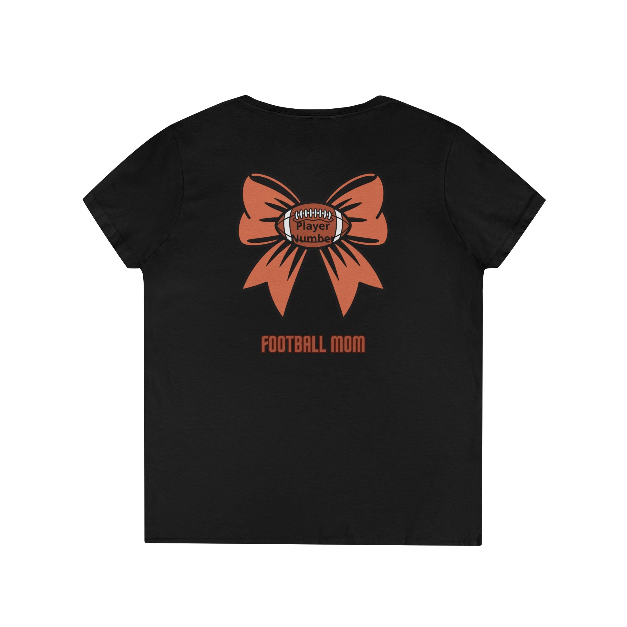 Football Mom V-Neck Tee — 'Game Day' Flaming Helmet & Bow Design