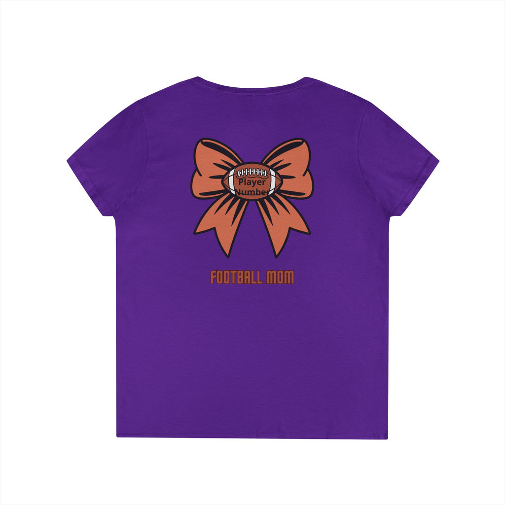 Football Mom V-Neck Tee — 'Game Day' Flaming Helmet & Bow Design