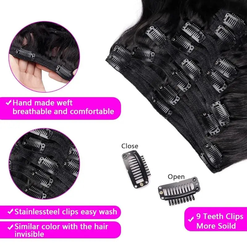 100% Brazilian Remy Clip-In Body Wave Hair Extensions - 8 Pieces, 120g with 18 Clips for Women