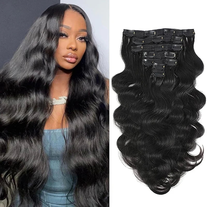 100% Brazilian Remy Clip-In Body Wave Hair Extensions - 8 Pieces, 120g with 18 Clips for Women